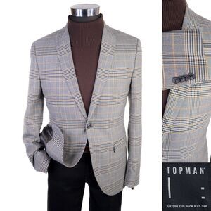 Topman Blazer Sport Coat 38R Plaid Poly Blend 2-Button Jacket Peak Lapels NWOT